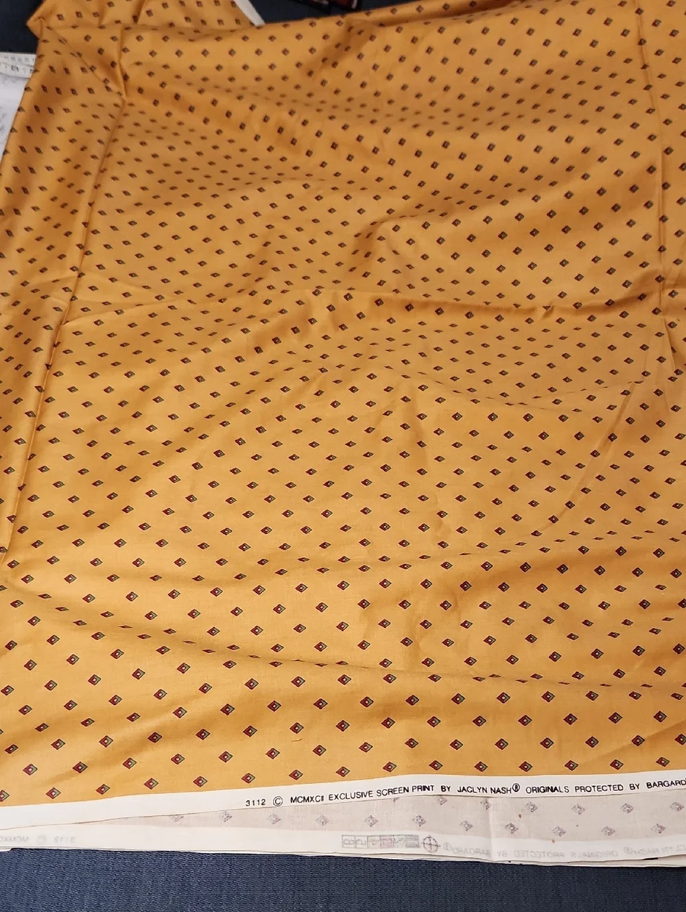Mustard Yellow Diamond Print Fabric Screen Print By Jacklyn Nash Vintage 6.5  yr
